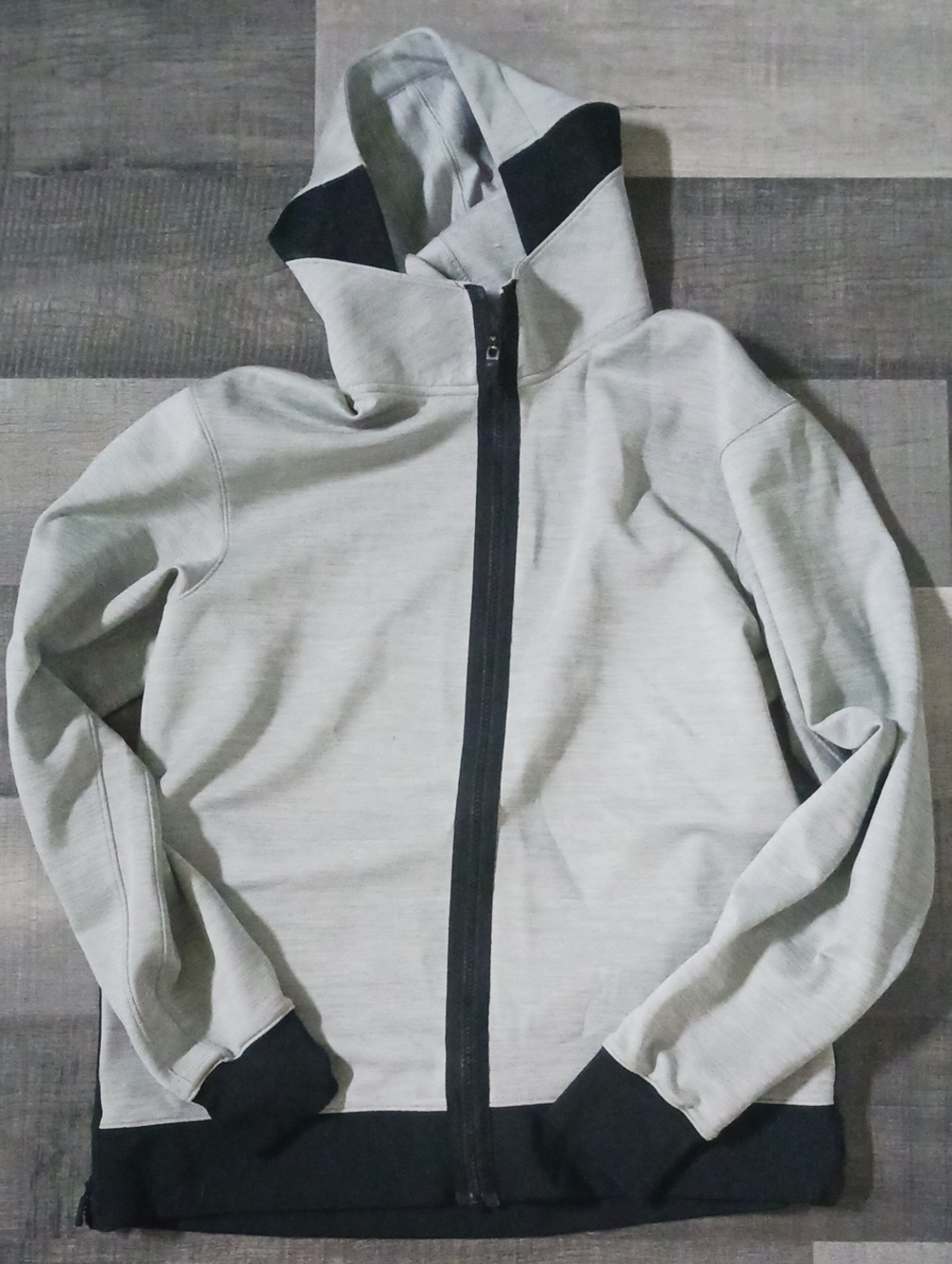 Light Gray Zip-Up Hoodie with Black Trim